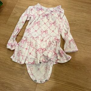 Bums & Roses Pink Bow Print Long Sleeve Zipper Pajamas 6–12M